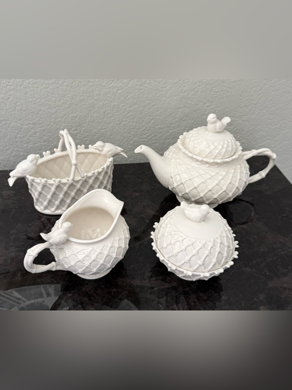 Grace’s Teaware Victorian Bird Coastline Imports Tea Set White Porcelain